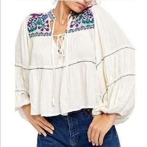 Free People In Vivid Color Embroidered Swing Tunic